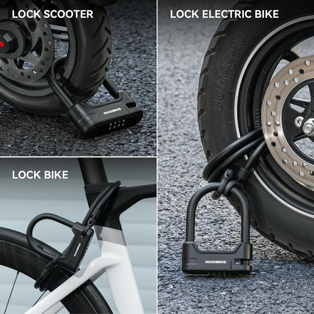 Antivol en U à code avec câble pour trottinette et vélo ROCKBROS – vue 6