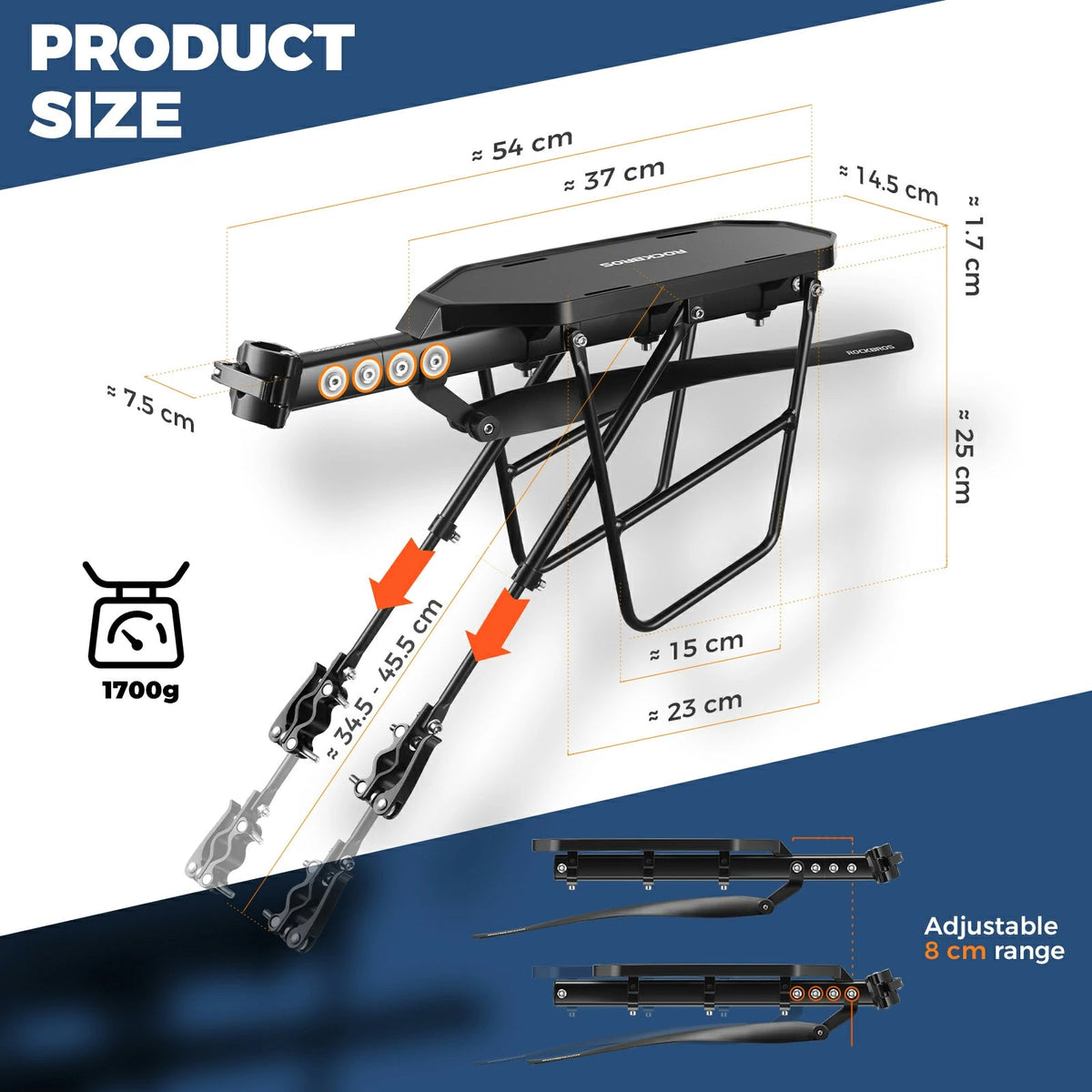Porte-bagages arrière aluminium avec garde-boue ROCKBROS – vue 5