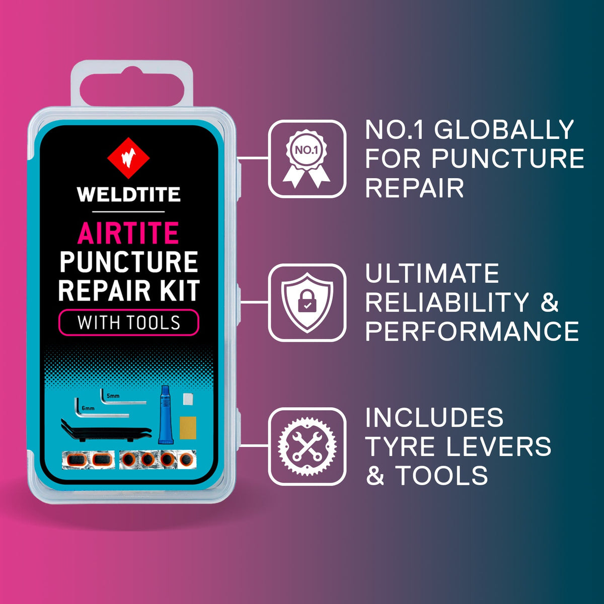 Kit de réparation crevaison Airtite avec outils Weldtite – vue 4
